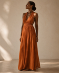 Vestido Largo - Gasa Corrugada - Escote V