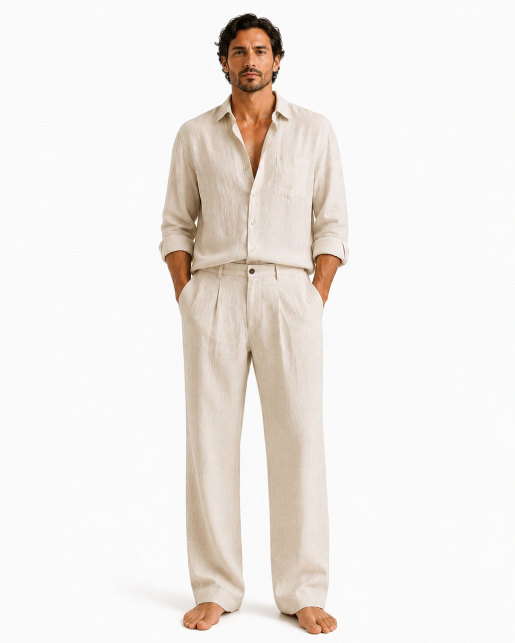Pantalón de Lino - Corte Recto con Pinzas
