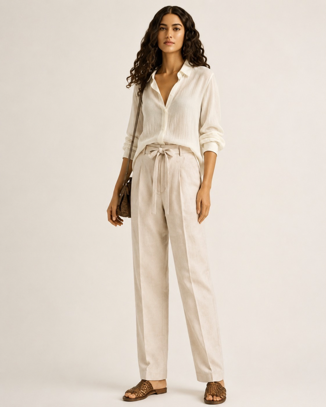 Pantalón Lino Recto - con Cinturón de Lazo